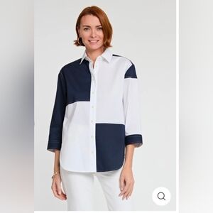 Hinson Wu Halsey 3/4 Sleeve Colorblock Cotton Shirt